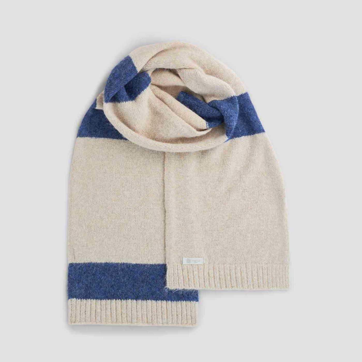 Morild Knit Stripe skjerf med refleks, lys beige/klasisk blå