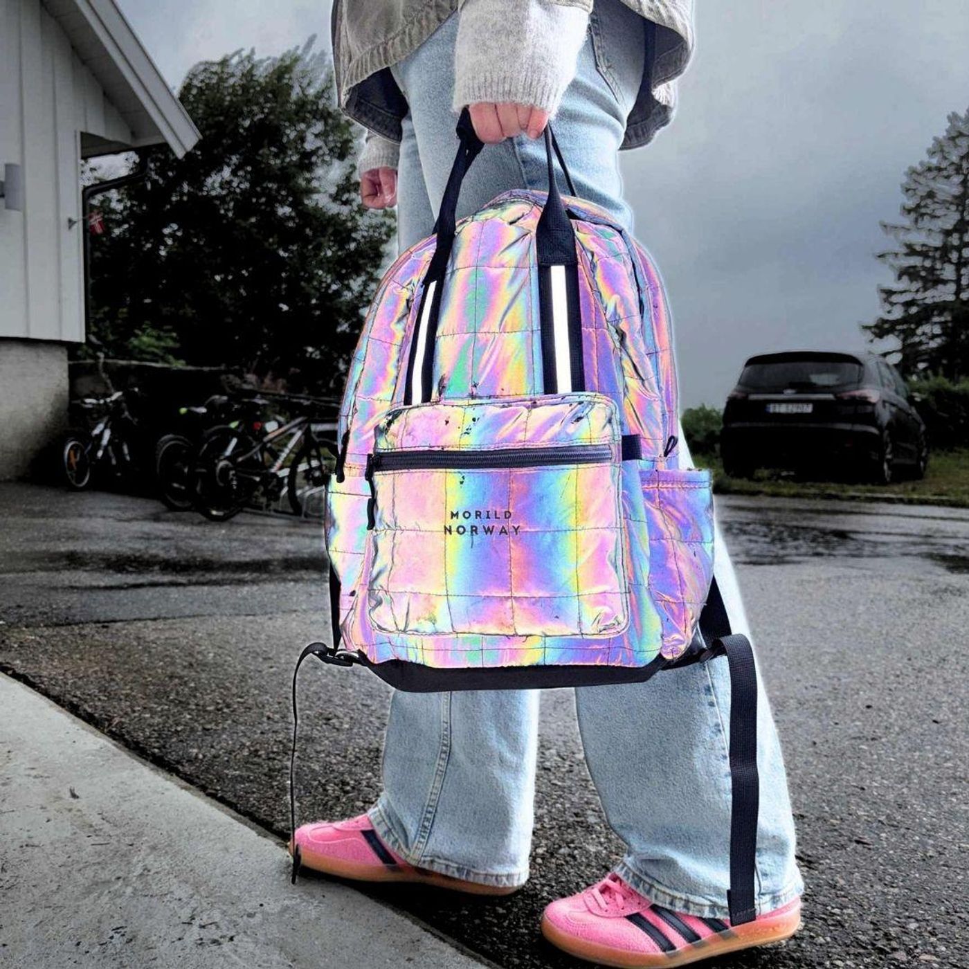Morild Se Meg Quilt Ryggsekk med regnbuererefleks, sort