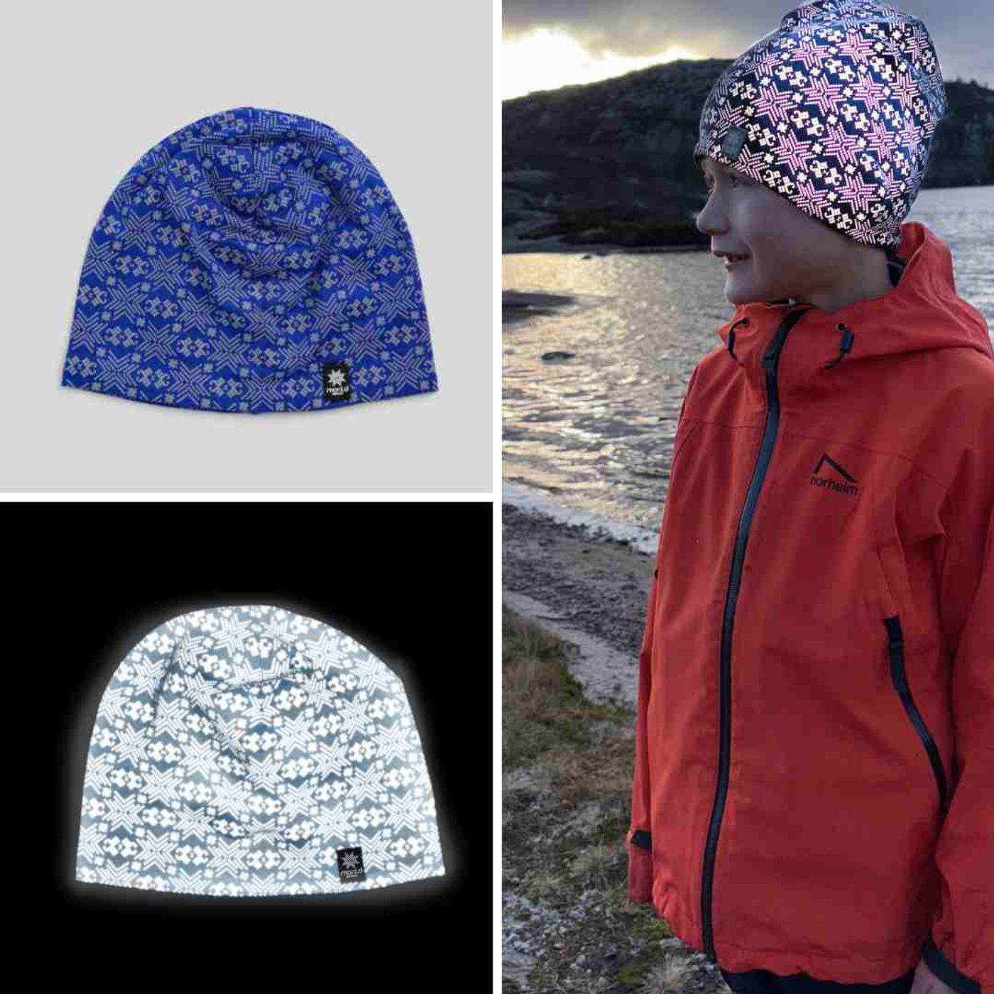 Morild Glitre Junior resirkulert lue med refleks, royal blå