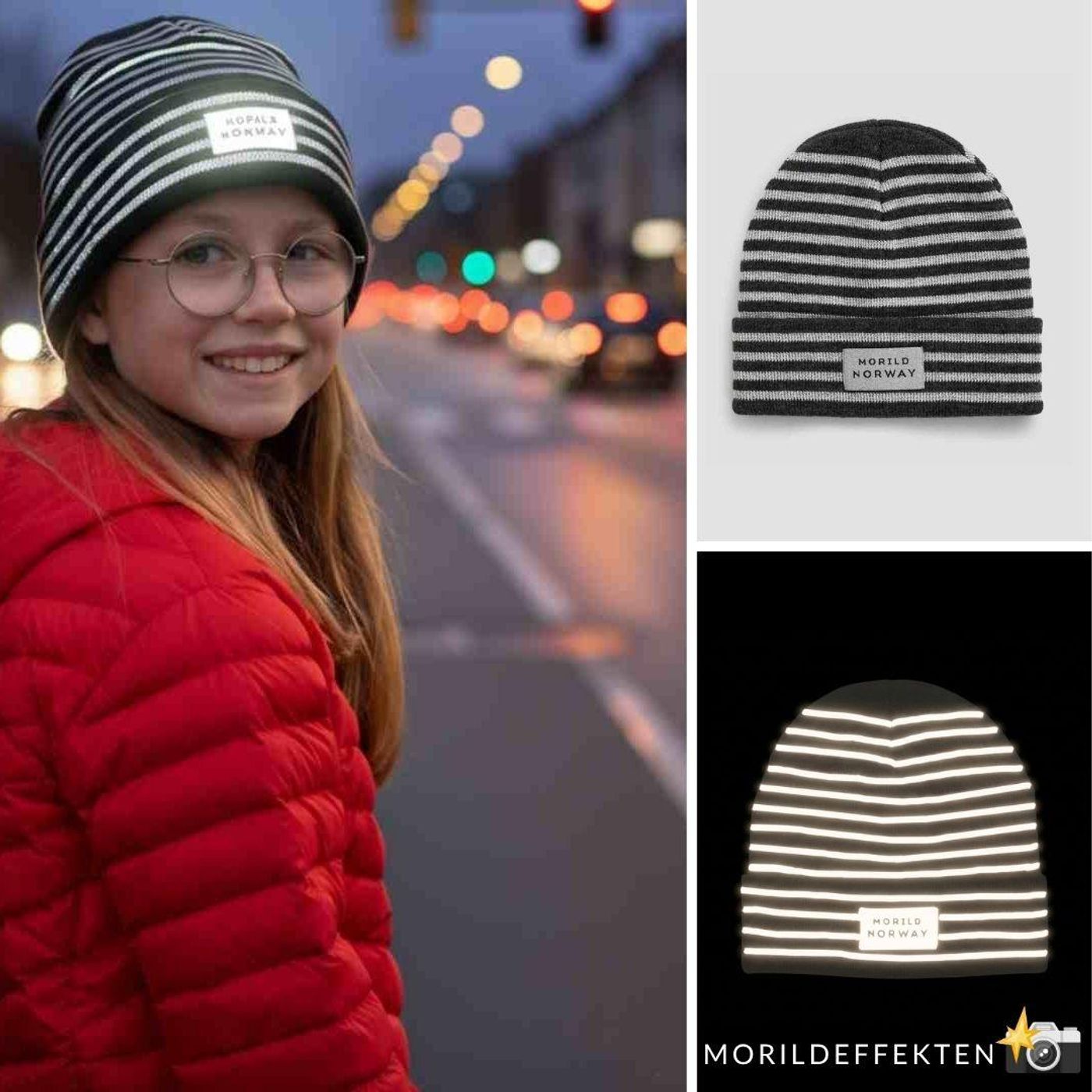 Morild Refleks stripe lue med refleks, sort